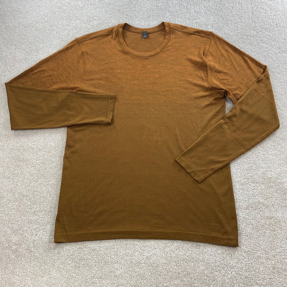 Lululemon Metal Vent Tech Shirt Mens L Orange Long Sleeve Breathable Training